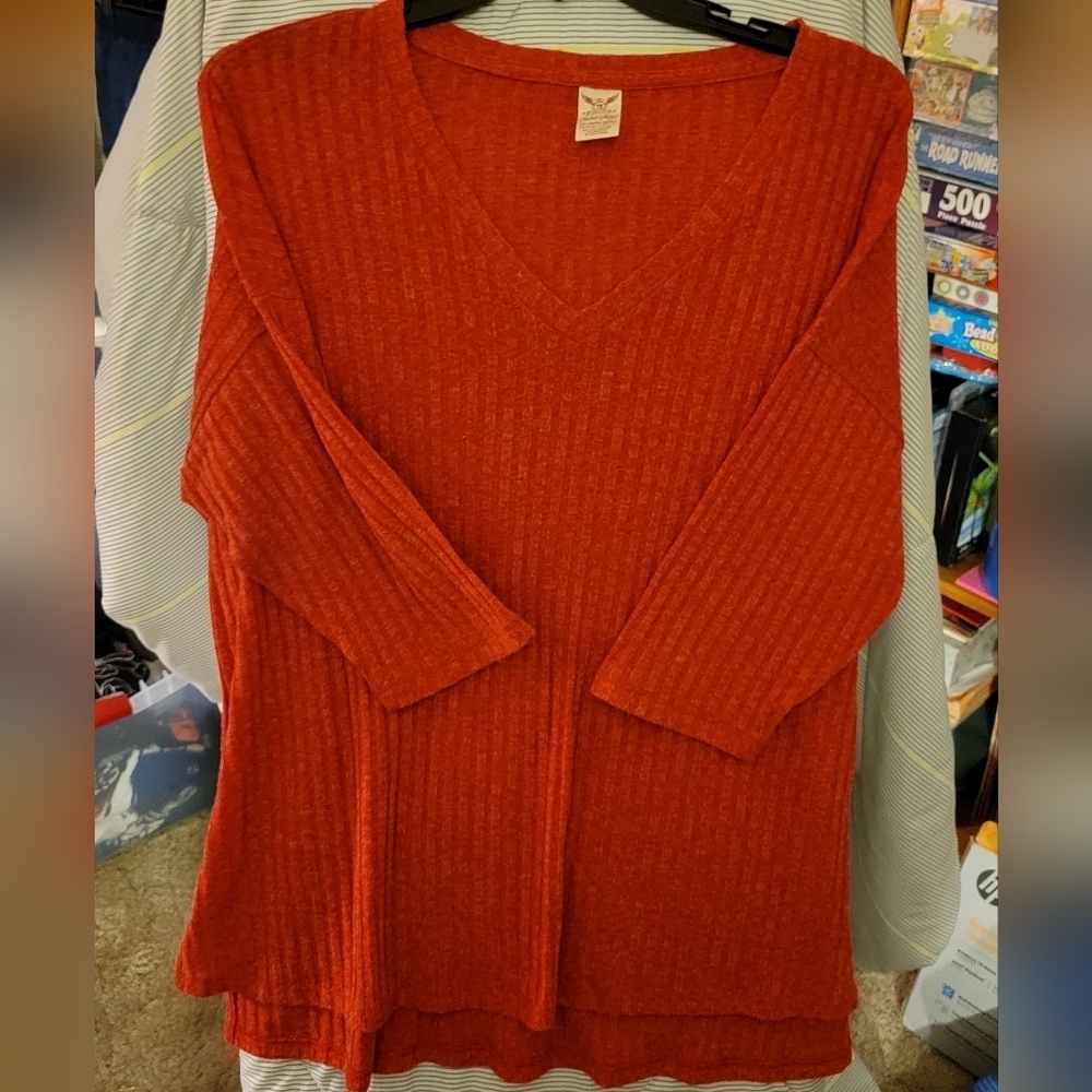 Faded Glory 2X (18W- 20W) Heather Red Sweater 3/4 Sleeve Tunic